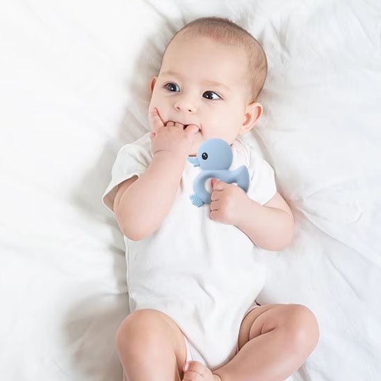 Anneau de dentition bébé bleu ciel canard