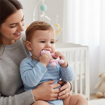 Anneau dentition bébé avec maman