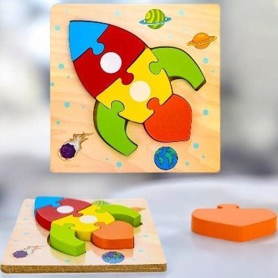 Puzzle en Bois - PuzzlePals™ - Fusée - Maman Généreuse