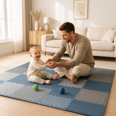 Tapis d'éveil papa bébé au salon
