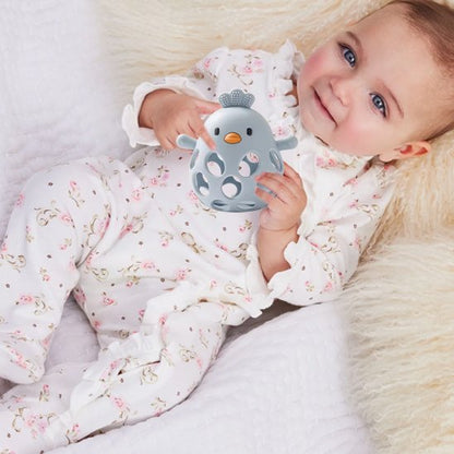 Anneau de dentition bébé content  poussin  bleu