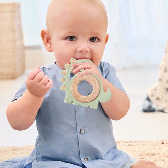 Anneau dentition bébé dinosaure vert