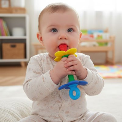 Anneau dentition bébé fleur aux belles couleurs
