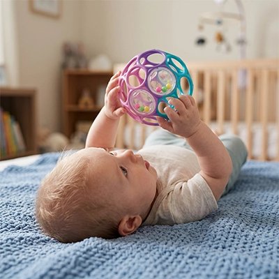 Balle sensorielle bébé allongé sur le dos