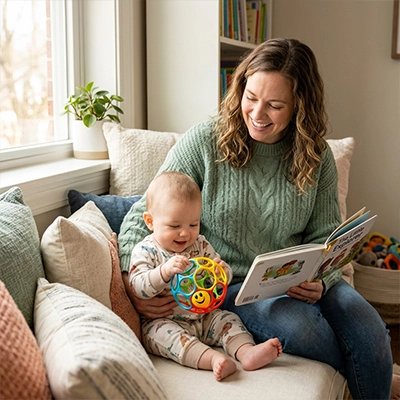 Balle sensorielle bébé avec maman