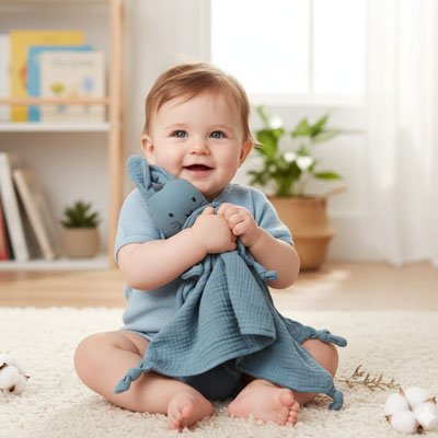 bébé éveillé Doudou lapin 