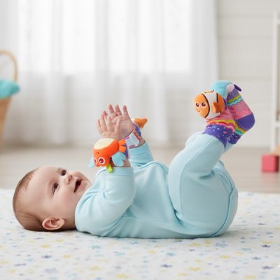 bébé éveillé par hochet 
