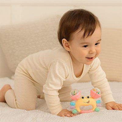 bébé  joue avec Hochet crabe