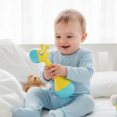 bébé maitrise  avec ses main Hochet girafe