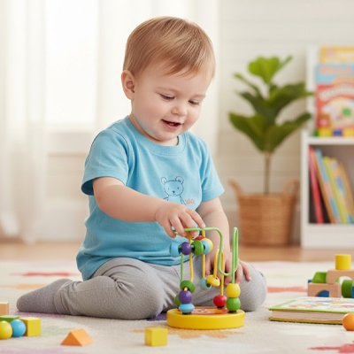  bébé manipule le boulier en bois 