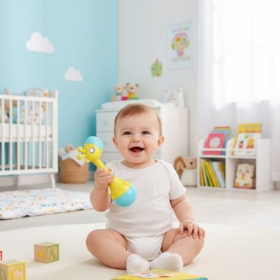bébé pratique la tenue de Hochet 