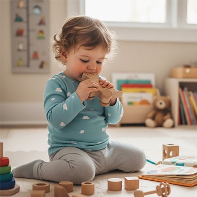 Dinosaure jouet bébé s'amuse dans son coin
