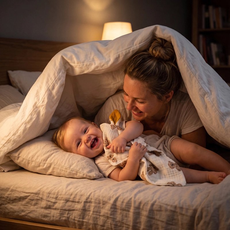 Doudou bébé et maman sous la couette