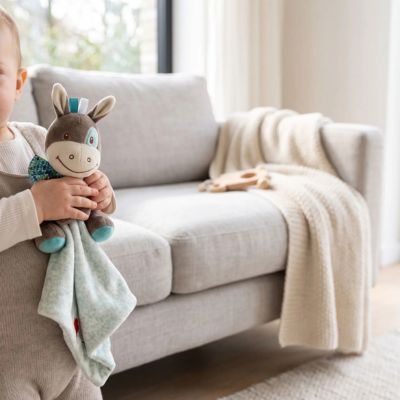 doudou bebe fille âne souriant