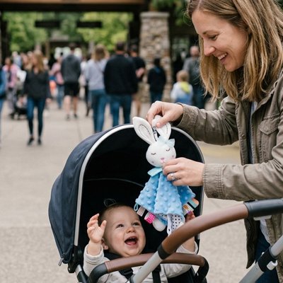 Doudou bébé fille original compagnon de sortie avec maman