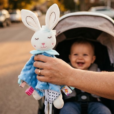 Doudou bébé fille original lapin bleu