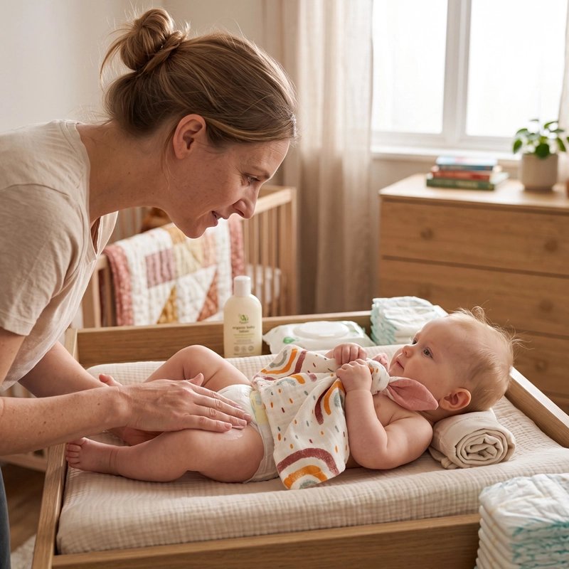 Doudou bebe sur table à langer