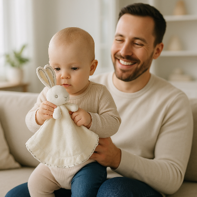 doudou lapin rendant contents bebe et papa