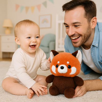 doudou panda rouge papa content