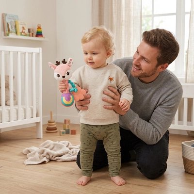 Hochet bébé biche ludique avec papa