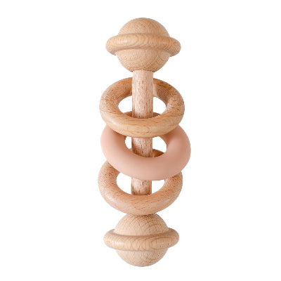 hochet bebe bois anneau rose