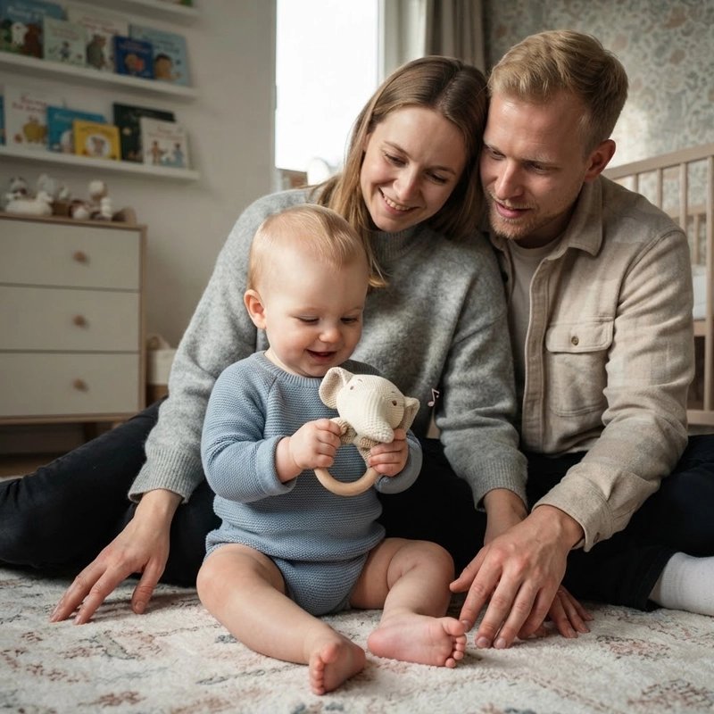 Hochet bébé éléphant en famille