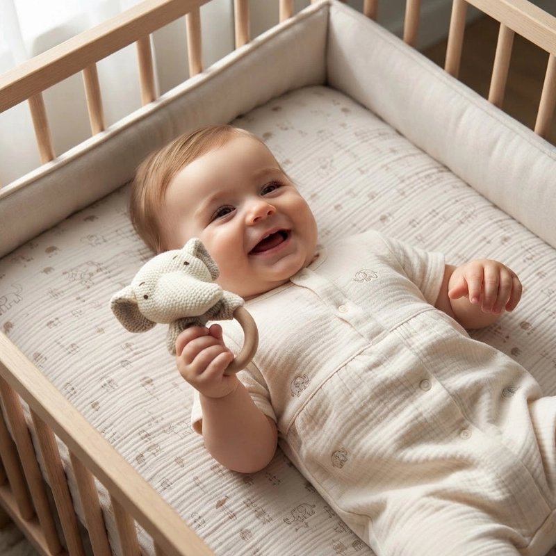 Hochet bébé éléphant sur lit bébé