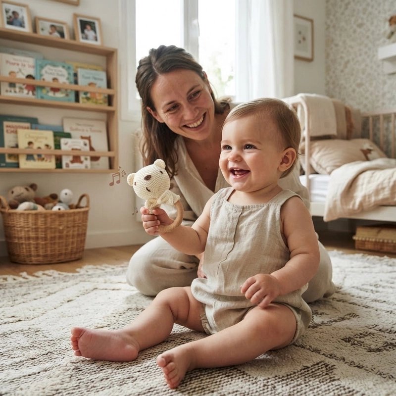 Hochet bébé ours avec maman dans  chambre