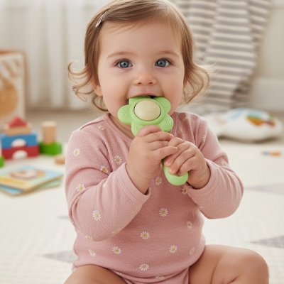 Hochet vert pour stimuler la dentition