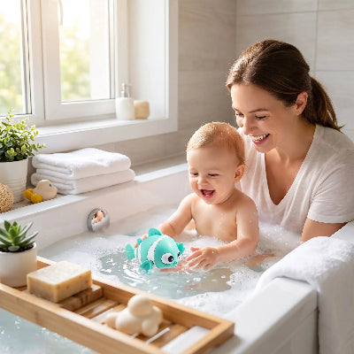 jouet baignoire bebe poisson clown bleu