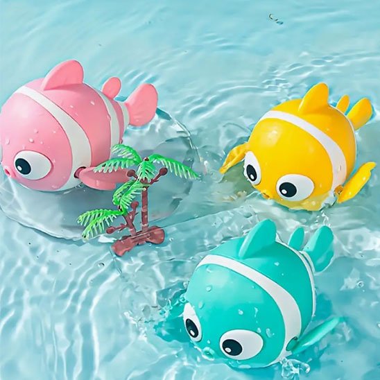 Jouet baignoire bebe trois poissons colorés