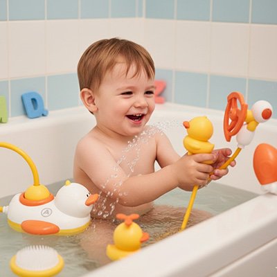 Jouet bain bébé canard et moulin à eau