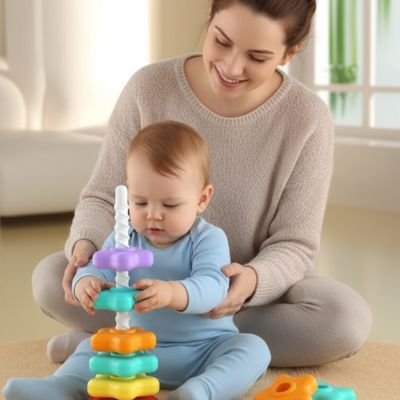 Jouet bebe 1 an guidé par maman