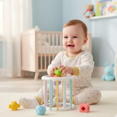Jouet bébé 6 mois  dans sa chambre lumineuse