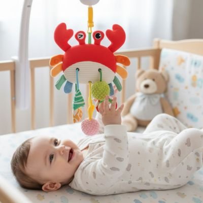 Jouet bebe eveil crabe acrroché au lit