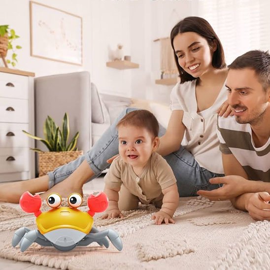 Jouet bebe eveil crabe orange en famille