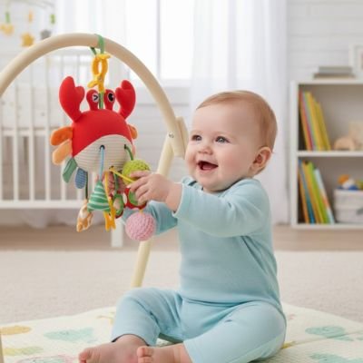 Jouet bebe eveil  crabe rouge