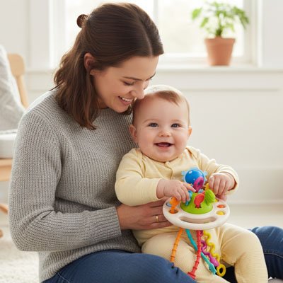 Jouet bebe eveil  maman heureuse