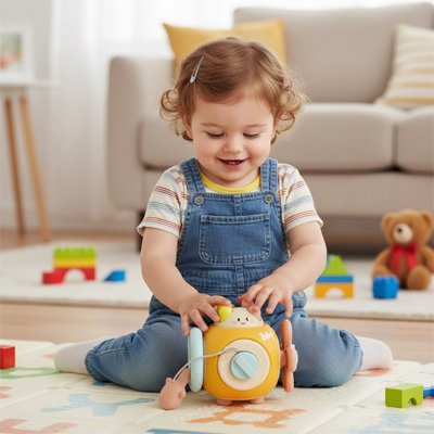 Jouet bebe sur tapis dans sa chambre