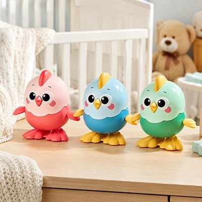 Jouet bebe trois poussins sur tables