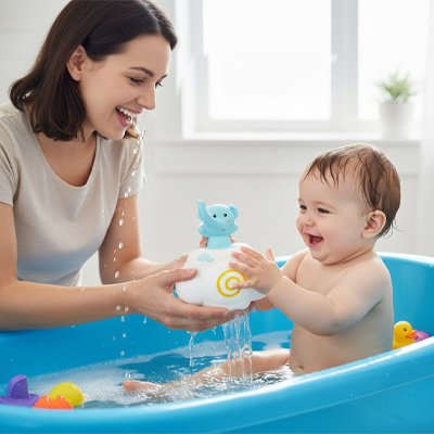 Jouet de bain pour bebe éléphant sur nuage
