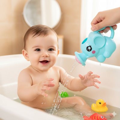 Jouet de bain pour bebe  émerveillé par jet d'eau