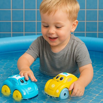 Jouet de bain pour bebe voitures jaune et bleue