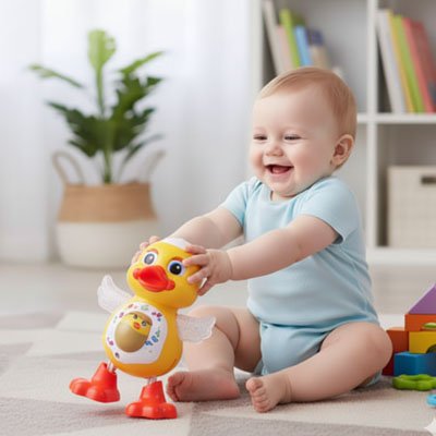 Jouet eveil bebe canard dansant
