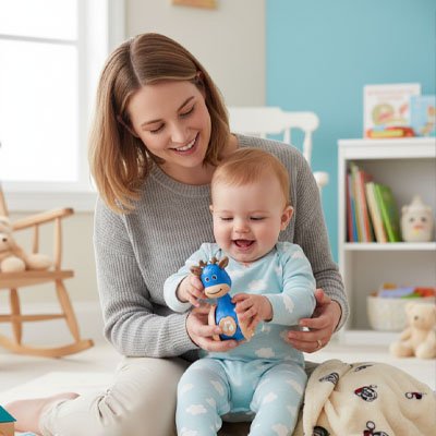 Jouet eveil bebe faon bleu avec maman
