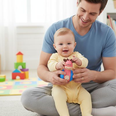 Jouet eveil bebe faon rose avec papa