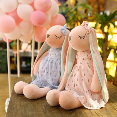 Lapin doudou rose et bleu