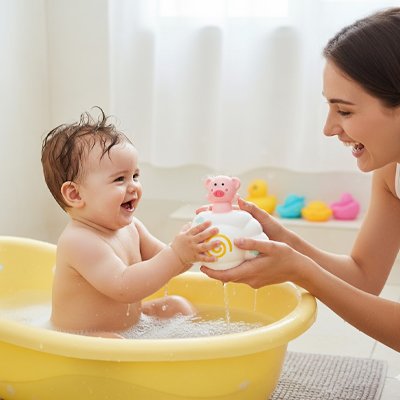 maman donne jouet de bain pour bebe comme cadeau