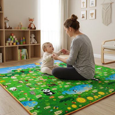 maman joue avec son bébé sur Tapis de sol bébé panda