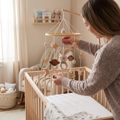 maman prend soin de du Mobile bébé  lapin